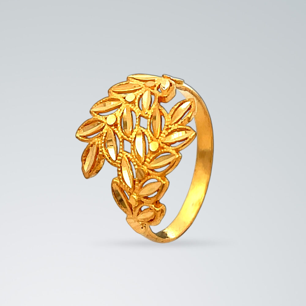 22K Yellow Gold Elegant Leaf Cluster Ladies Ring